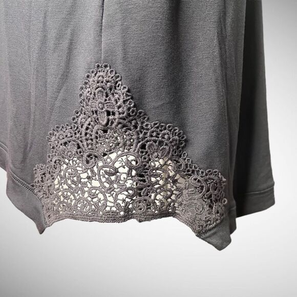 ModernSoul® Luxe French Terry Gray Lace-Trim Tunic Sweater - Picture 7 of 7